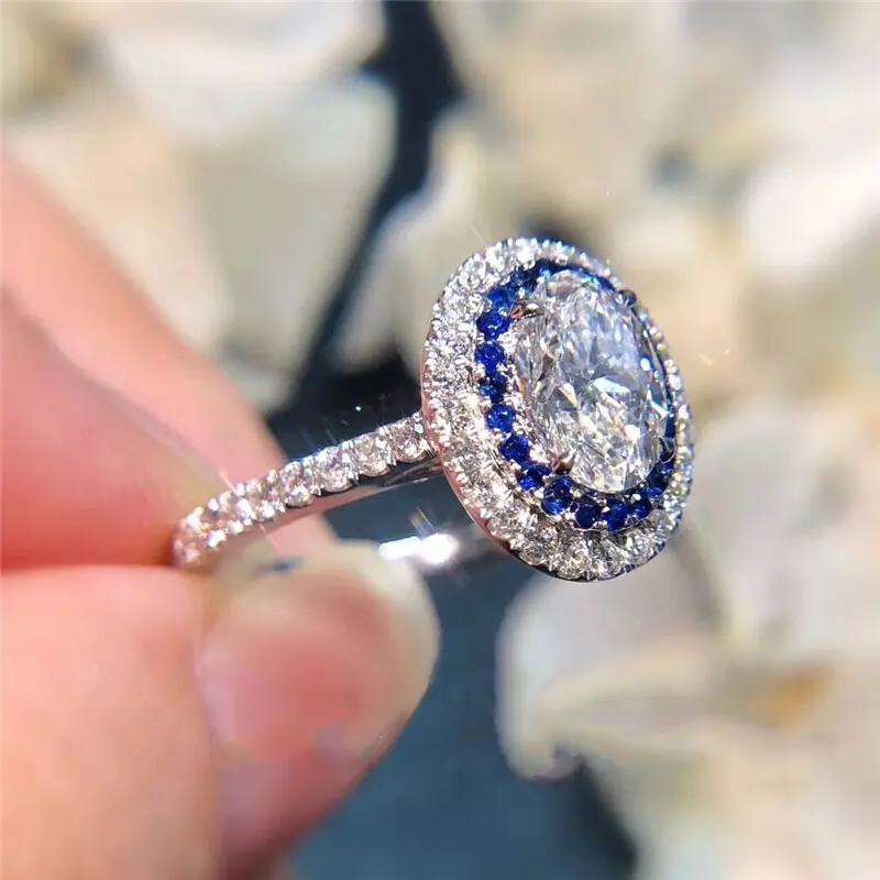 Huitan Luxury Brilliant CZ Rings Oval Shaped Women's Wedding Rings Fashion Modern Design Female Accessories High Quality Jewelry