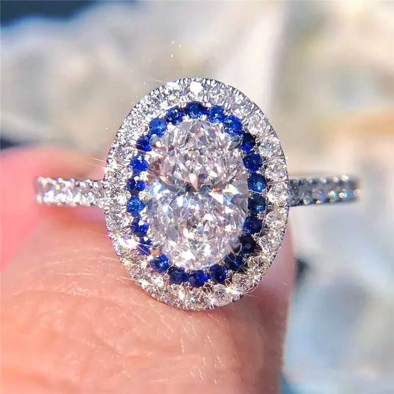 Huitan Luxury Brilliant CZ Rings Oval Shaped Women's Wedding Rings Fashion Modern Design Female Accessories High Quality Jewelry