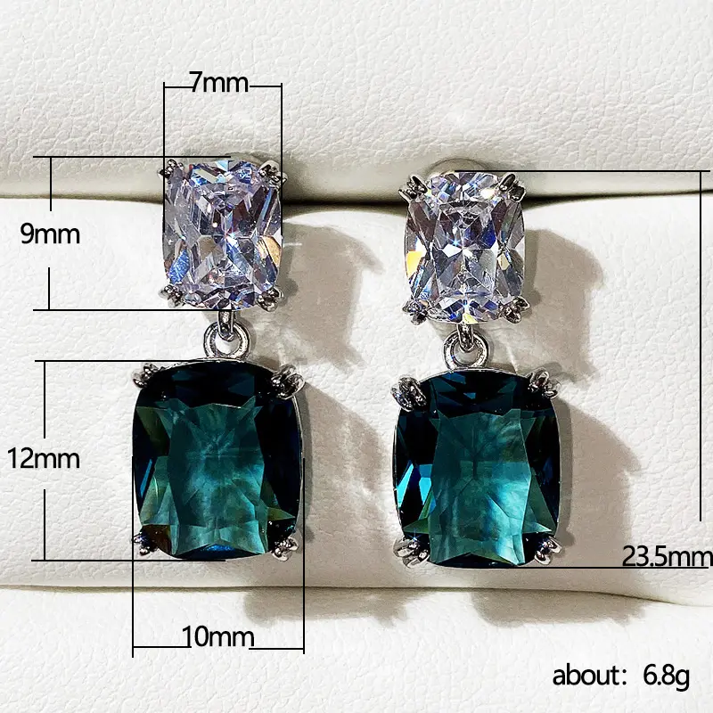 Huitan Blue/White Cubic Zirconia Dangle Earrings Brilliant Women's Accessories Silver Color Luxury Fashion Wedding Party Jewelry