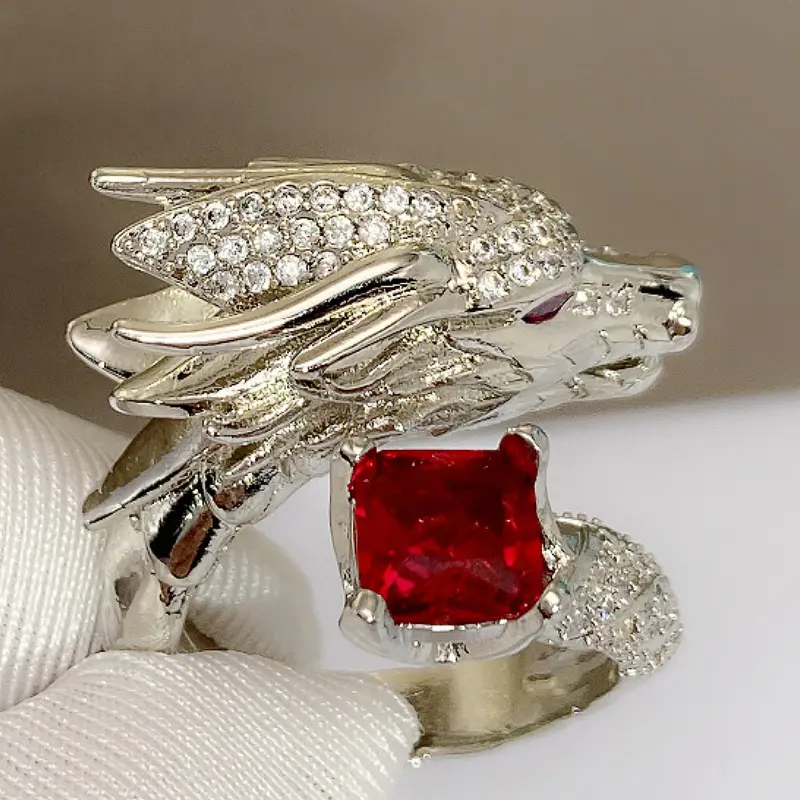 Huitan Dragon Adjustable Rings Luxury Male Bright Cubic Zirconia Crystal Finger Accessories for Party Hyperbole Jewelry
