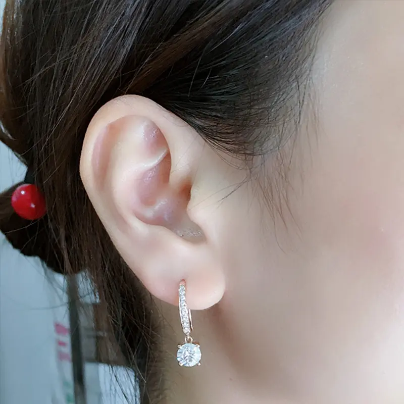 Huitan Timeless Style Women's Dangle Earrings Luxury Rose Gold Color Ear Piercing Drop Earrings with CZ Wedding Eternity Jewelry