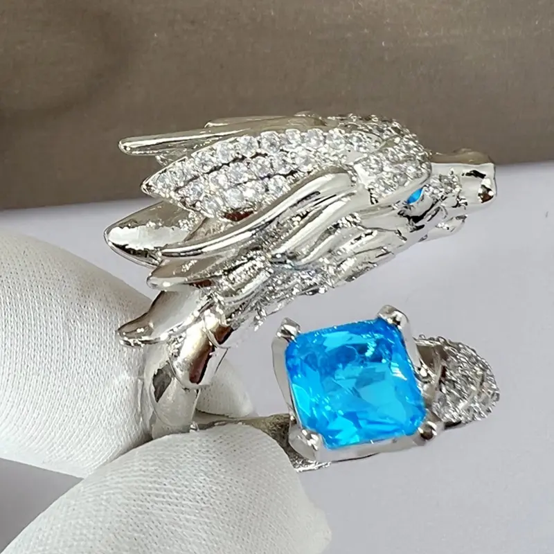 Huitan Dragon Adjustable Rings Luxury Male Bright Cubic Zirconia Crystal Finger Accessories for Party Hyperbole Jewelry