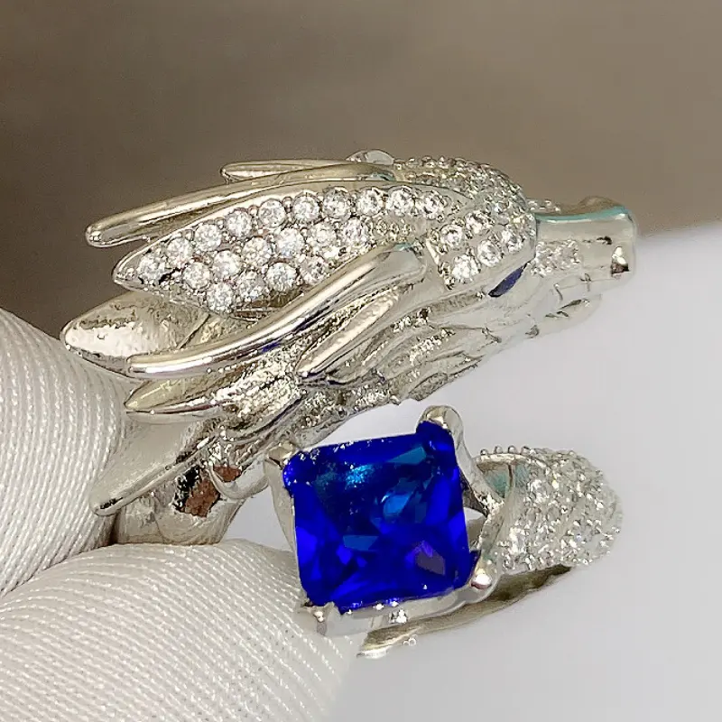 Huitan Dragon Adjustable Rings Luxury Male Bright Cubic Zirconia Crystal Finger Accessories for Party Hyperbole Jewelry