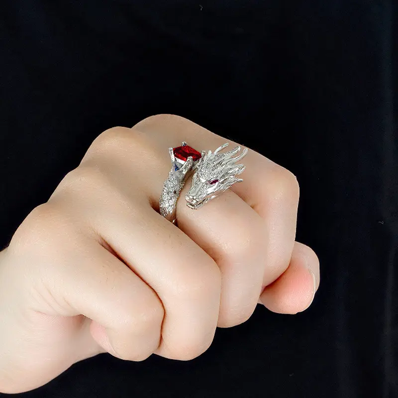 Huitan Dragon Adjustable Rings Luxury Male Bright Cubic Zirconia Crystal Finger Accessories for Party Hyperbole Jewelry