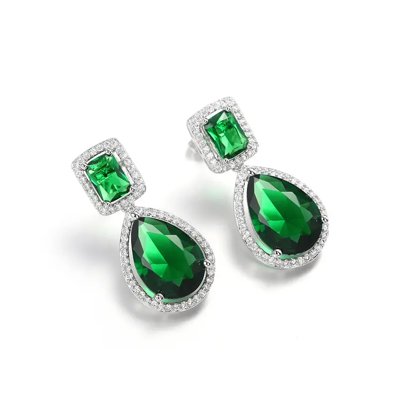 Huitan Luxury Silver Color White/Green CZ Dangle Earrings Engagement Wedding Accessories Women High Quality Silver Color Jewelry