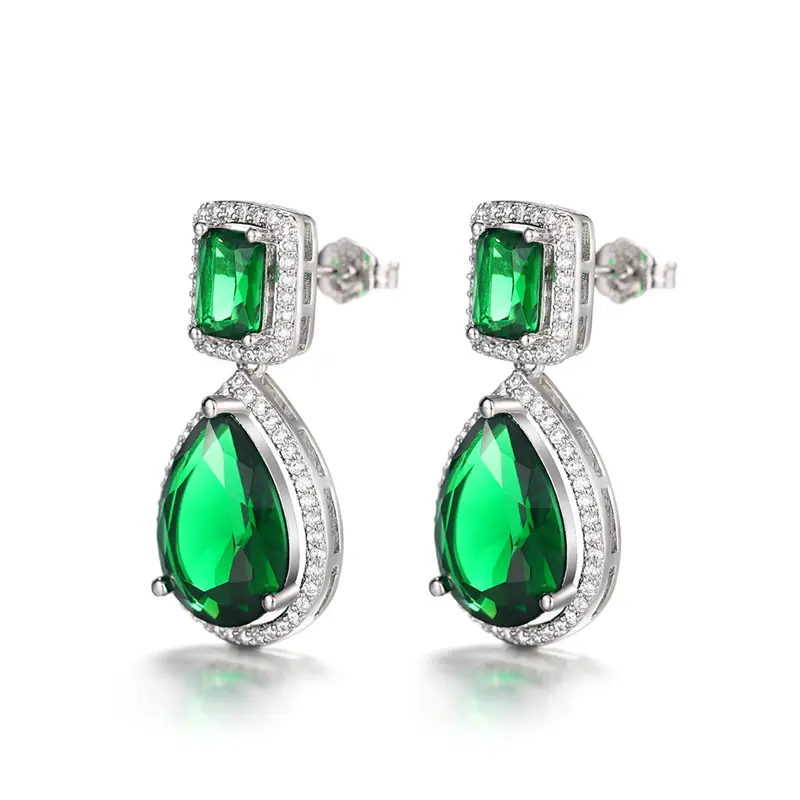 Huitan Luxury Silver Color White/Green CZ Dangle Earrings Engagement Wedding Accessories Women High Quality Silver Color Jewelry