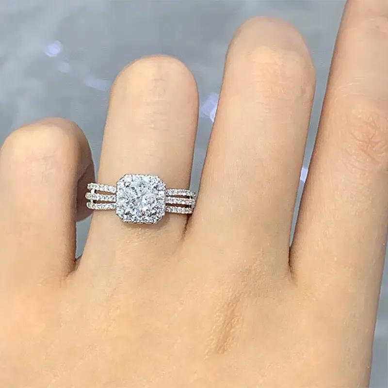 Huitan Luxury Eternity Rings Bridal Wedding Bands Accessories Fashion Gorgeous Promise Finger Jewelry for Engagement Ceremony