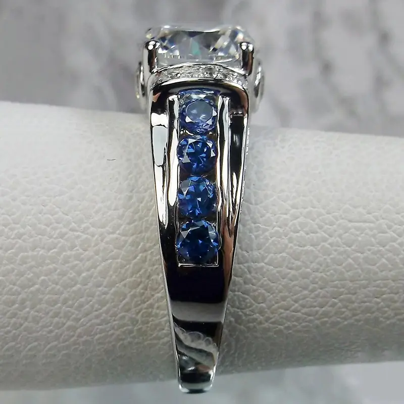 Huitan White/Dark Blue Cubic Zircon Female Rings Vintage Accessories for Wedding Anniversary Party Luxury Elegant Lady Jewelry