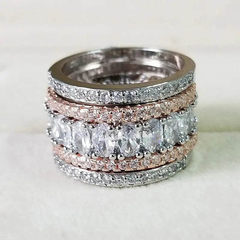 Huitan Gorgeous Women Rings Full Cubic Zirconia Sparkling Promise Rings Wide Band Luxury Wedding Accessories New Fashion Jewelry