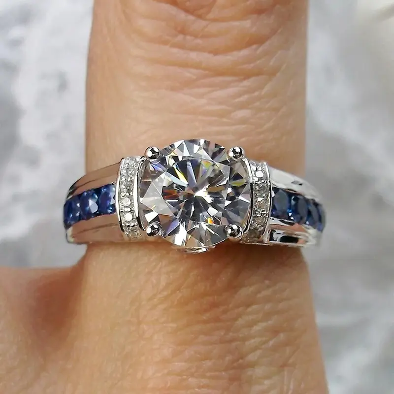 Huitan White/Dark Blue Cubic Zircon Female Rings Vintage Accessories for Wedding Anniversary Party Luxury Elegant Lady Jewelry