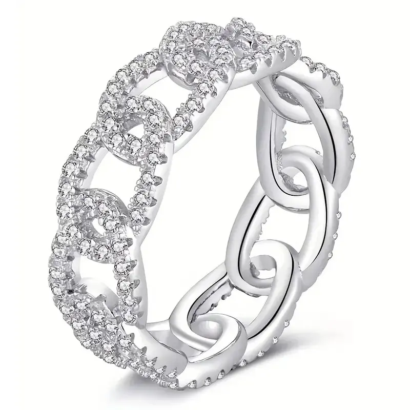 Huitan Dazzling CZ Chain Design Finger Ring for Women Fashion Contracted Design Female Accessories Daily Wear Hot Trendy Jewelry