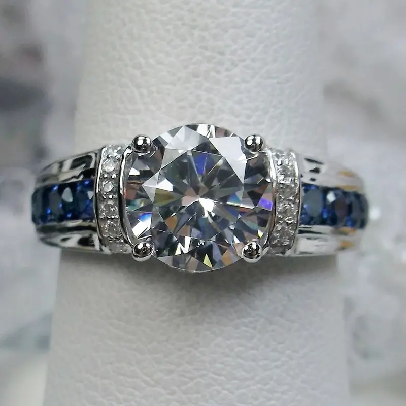 Huitan White/Dark Blue Cubic Zircon Female Rings Vintage Accessories for Wedding Anniversary Party Luxury Elegant Lady Jewelry