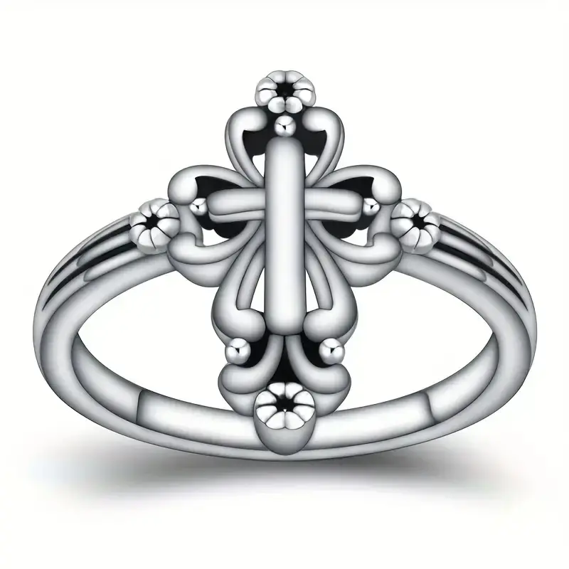 Huitan Religious Cross Finger Rings Women for Jesus Christ Antique Silver Color Simple Stylish Female Rings Jewelry Friend Gifts
