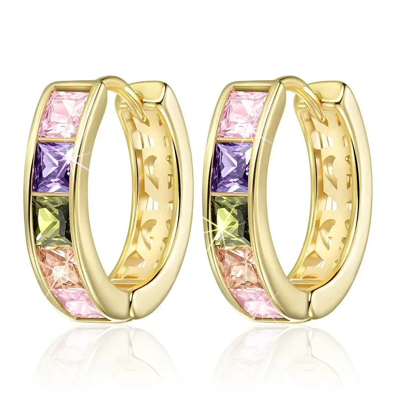 Huitan Dainty Colorful Cubic Zirconia Hoop Earrings for Women Luxury Trendy Ear Accessories Wedding Party New Trendy Jewelry