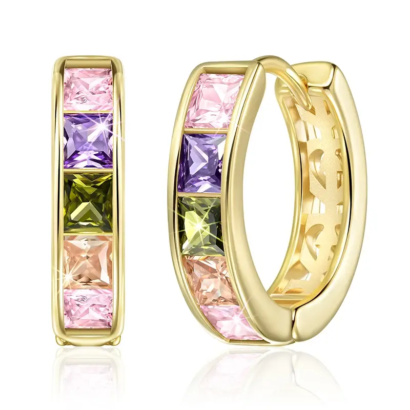 Huitan Dainty Colorful Cubic Zirconia Hoop Earrings for Women Luxury Trendy Ear Accessories Wedding Party New Trendy Jewelry