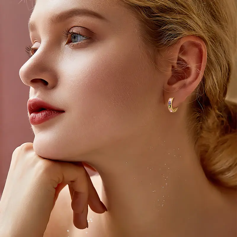 Huitan Dainty Colorful Cubic Zirconia Hoop Earrings for Women Luxury Trendy Ear Accessories Wedding Party New Trendy Jewelry