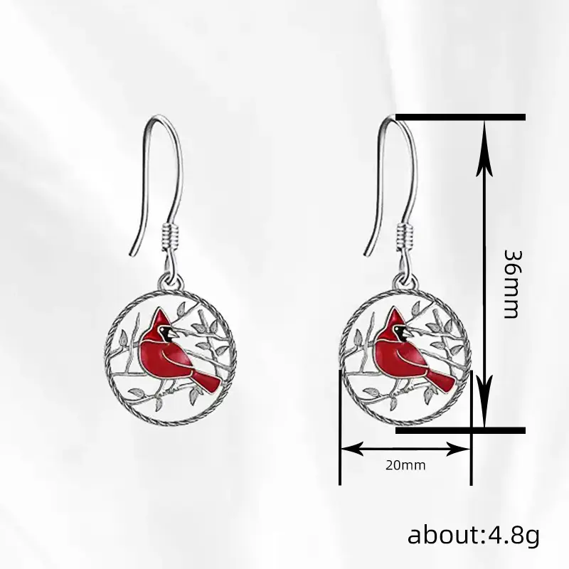 Huitan Chic Red Bird Pendant Earrings for Women Vintage Style Silver Color Accessories for Anniversary Party Funny Jewelry Gifts