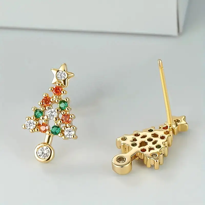 Huitan Chic Bright Colorful Zirconia Stud Earrings Lady Dainty Christmas Tree Party Jewelry for Women Delicate Accessories Gift