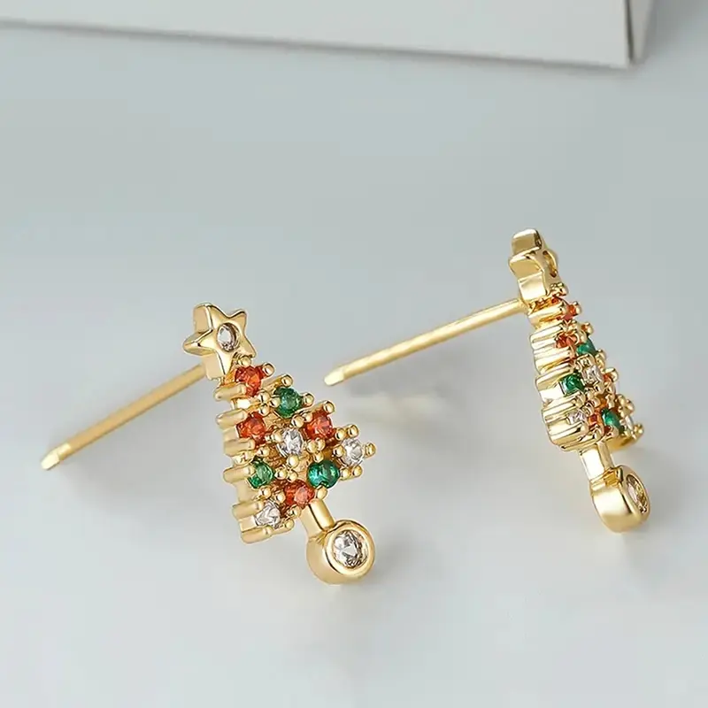 Huitan Chic Bright Colorful Zirconia Stud Earrings Lady Dainty Christmas Tree Party Jewelry for Women Delicate Accessories Gift
