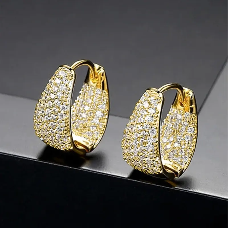Huitan Trendy Gold Color Brilliant Cubic Zirconia Hoop Earrings for Women Fashion Daily Wearable Accessories Luxury Jewelry Gift