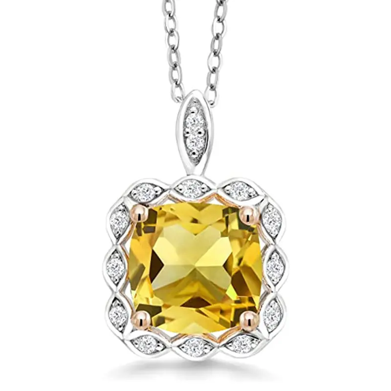 Huitan Trendy Graceful Lady Party Necklace with Bright Yellow Crystal Stone Delicate Design Pendant Accessories for Anniversary