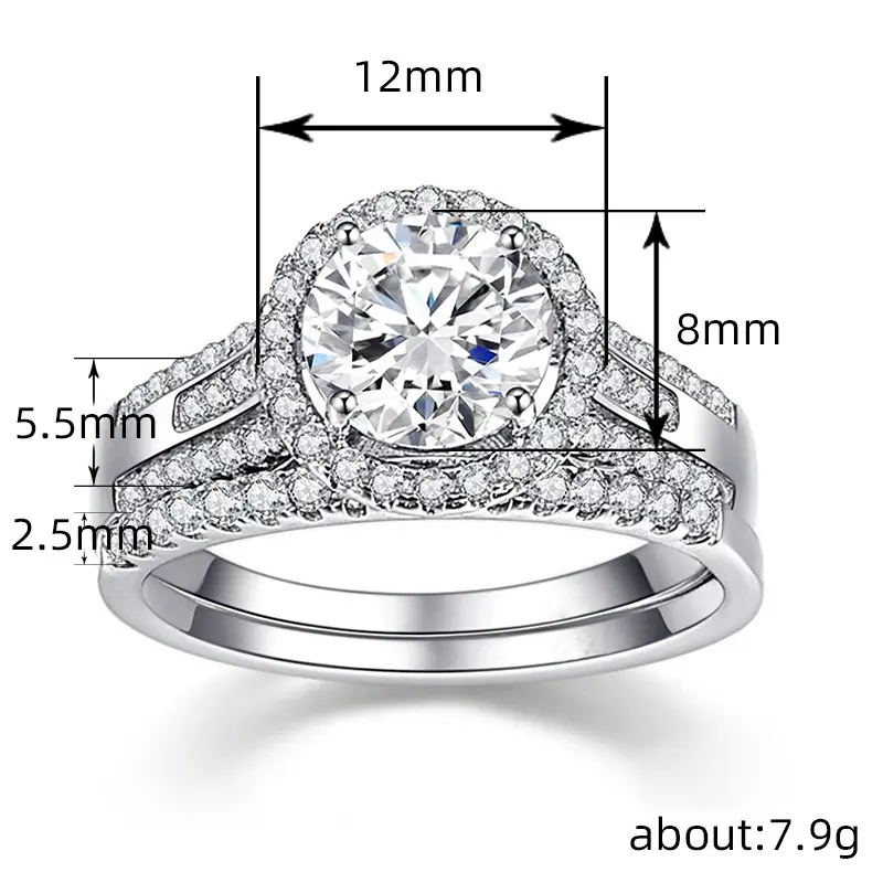 Huitan 2Pcs Set Cubic Zirconia Luxury Rings Wedding Accessories for Women Elegant Round CZ Brilliant Lady Eternity Trend Jewelry