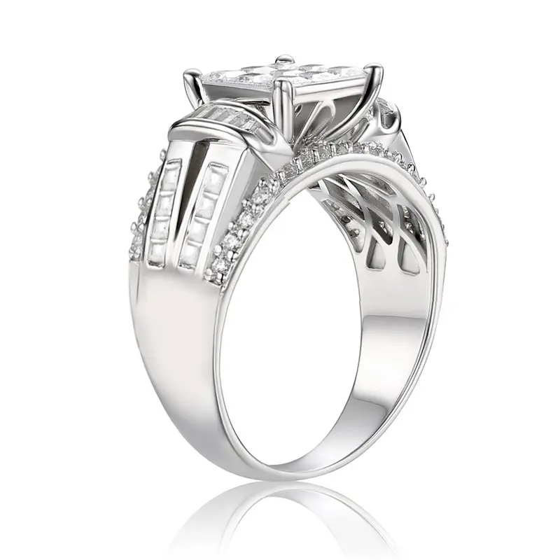 Huitan Geometric Design Princess Cubic Zirconia Rings Women Modern Fashion Wedding Party Luxury Trendy Female Finger Accessories
