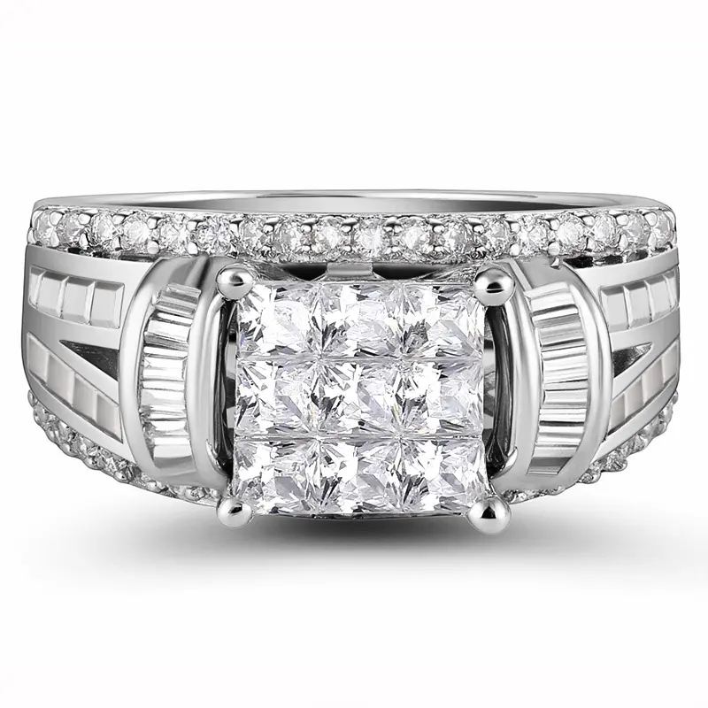Huitan Geometric Design Princess Cubic Zirconia Rings Women Modern Fashion Wedding Party Luxury Trendy Female Finger Accessories