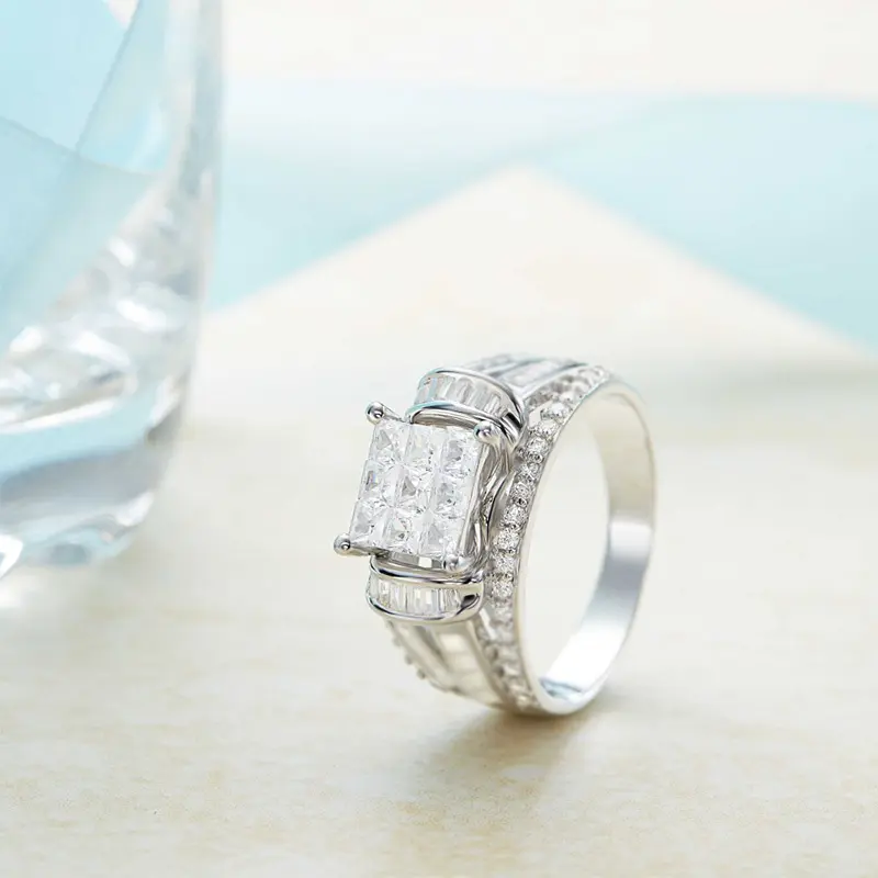 Huitan Geometric Design Princess Cubic Zirconia Rings Women Modern Fashion Wedding Party Luxury Trendy Female Finger Accessories