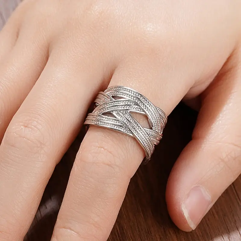 Huitan Metallic Style Wide Opening Rings for Women Silver Color Low-key Accessories for Daily Party Fashion Female Jewelry