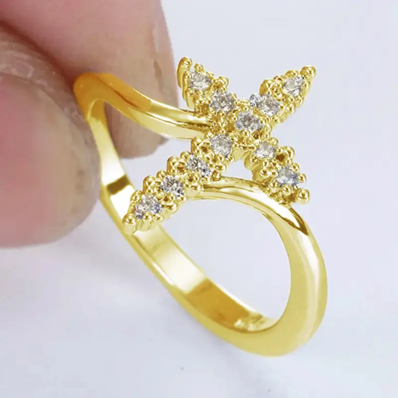 Huitan Trendy Cross Finger Ring for Women Inlay Dazzling Cubic Zirconia Modern Female Accessories Daily Wear Fashionable Jewelry
