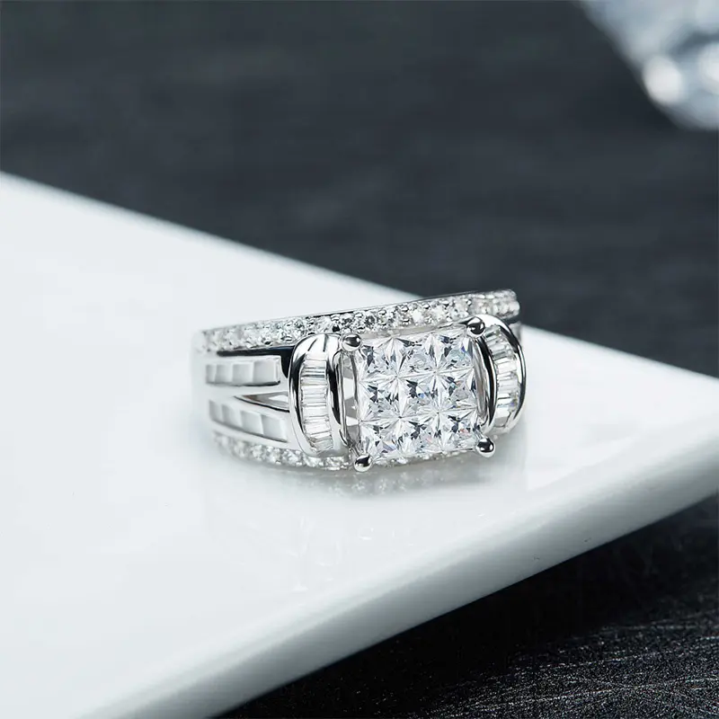 Huitan Geometric Design Princess Cubic Zirconia Rings Women Modern Fashion Wedding Party Luxury Trendy Female Finger Accessories