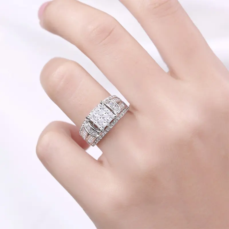 Huitan Geometric Design Princess Cubic Zirconia Rings Women Modern Fashion Wedding Party Luxury Trendy Female Finger Accessories