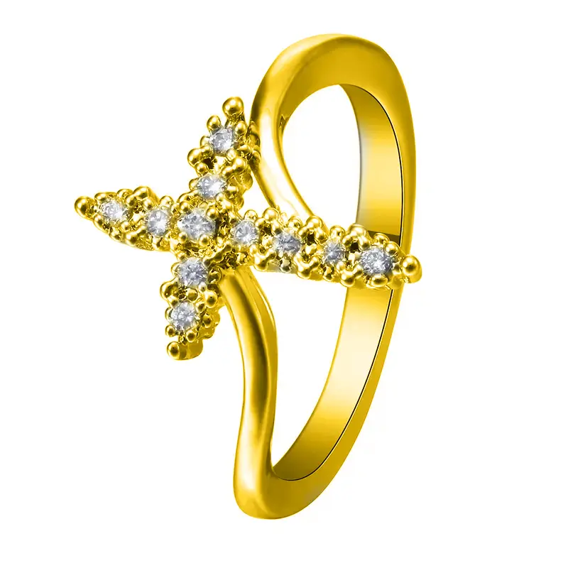 Huitan Trendy Cross Finger Ring for Women Inlay Dazzling Cubic Zirconia Modern Female Accessories Daily Wear Fashionable Jewelry