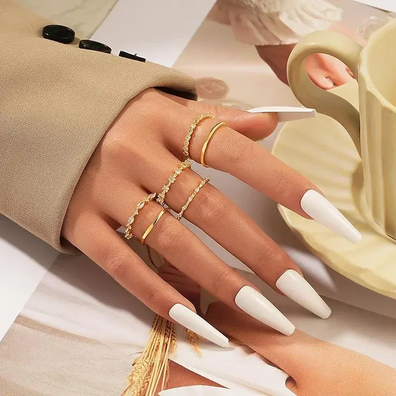 Huitan Luxury Fashion 6Pc/Set Rings Female Chic Delicate Finger Accessories Gold Color Bright Cubic Zirconia Jewelry for Party