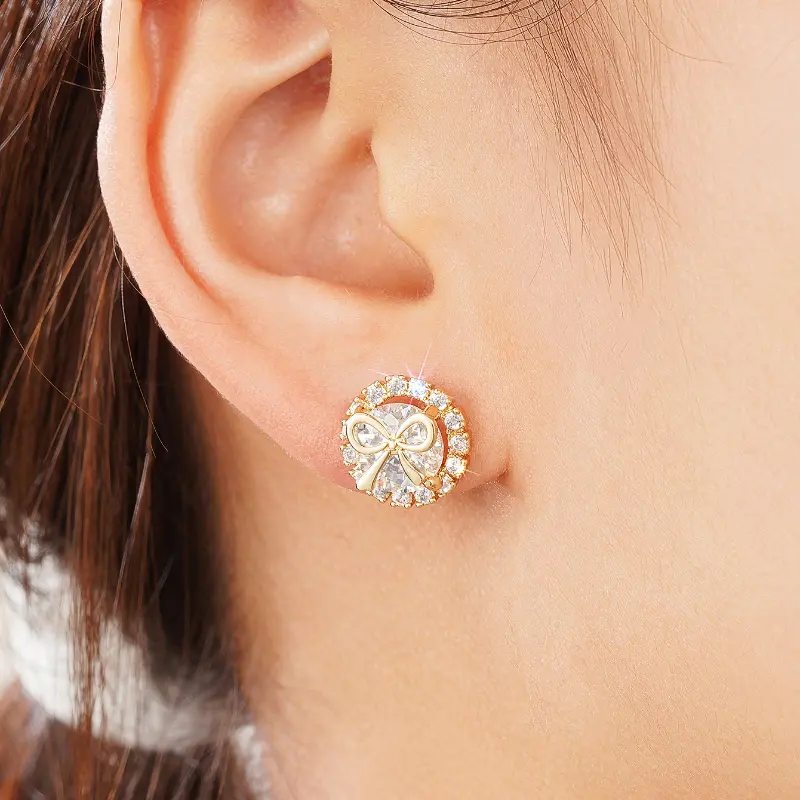 Huitan Bowknot Stud Earrings Gold Color Trendy Luxury Women Earrings Daily Wear Party Exquisite Accessories Statement Jewelry