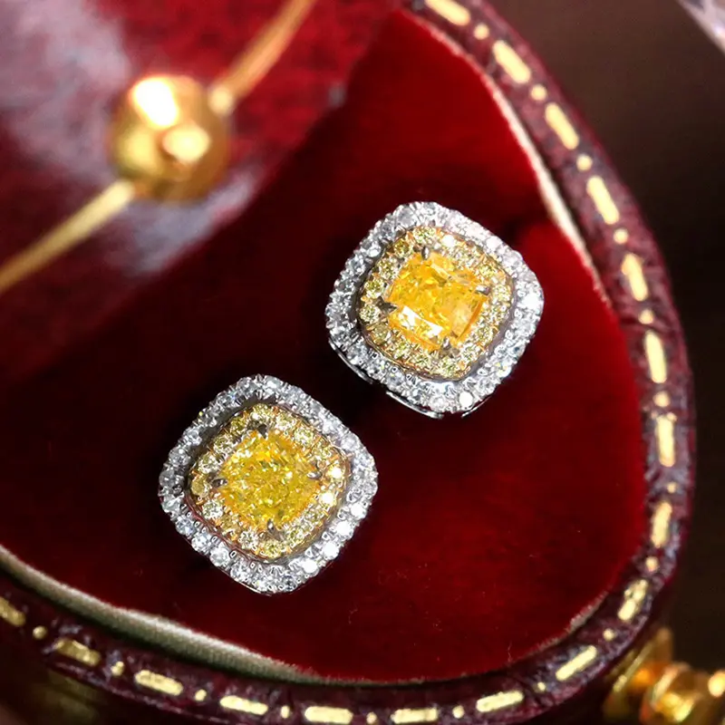 Huitan Colorful Cubic Zirconia Stud Earrings for Women Luxury Silver Color Accessories Wedding Party Temperament Lady Jewelry