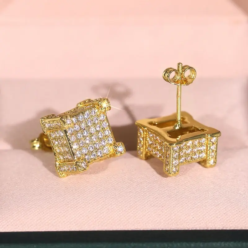 Huitan Luxury Fashion Female Stud Earrings with Bright Cubic Zirconia Trendy Gold Color/Silver Color Accessories for Daily Life