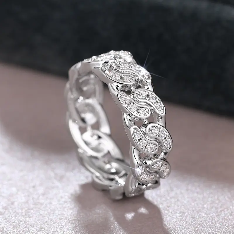 Huitan Novel Design Women Finger Rings Linked Design Crystal Cubic Zirconia Luxury Trendy Silver Color Female Statement Jewelry