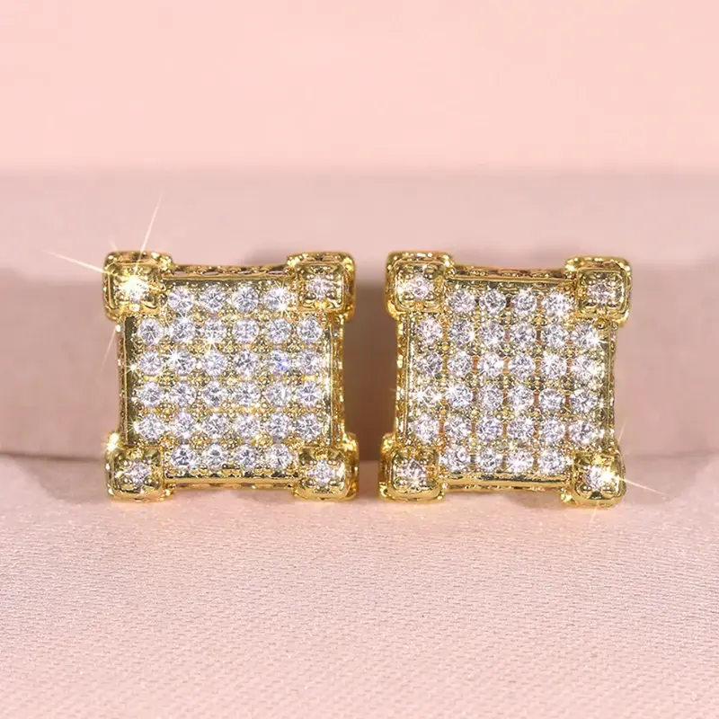 Huitan Luxury Fashion Female Stud Earrings with Bright Cubic Zirconia Trendy Gold Color/Silver Color Accessories for Daily Life