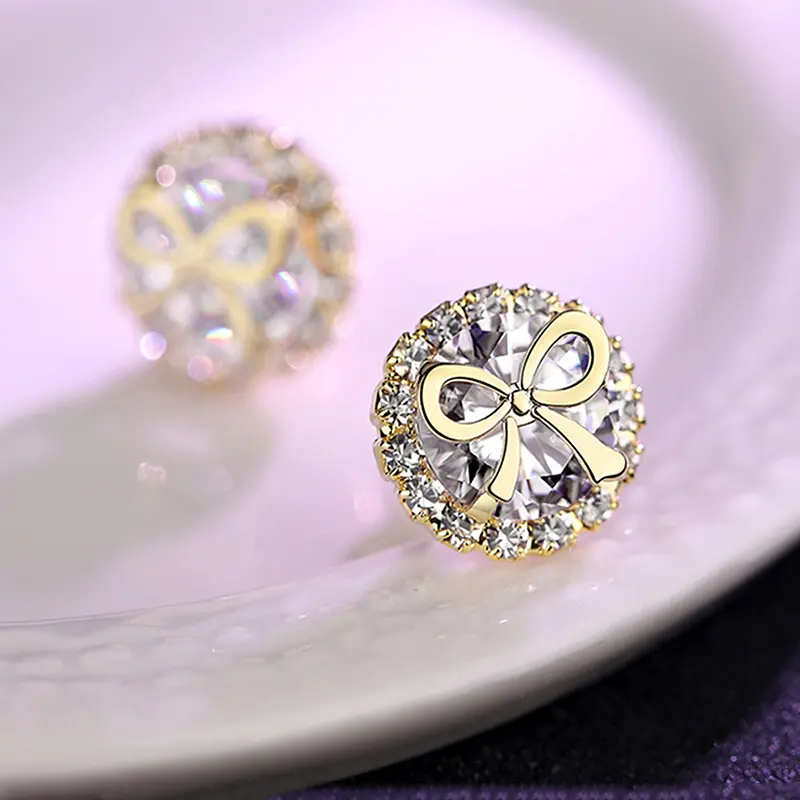 Huitan Bowknot Stud Earrings Gold Color Trendy Luxury Women Earrings Daily Wear Party Exquisite Accessories Statement Jewelry