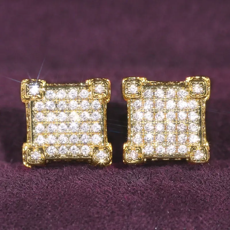 Huitan Luxury Fashion Female Stud Earrings with Bright Cubic Zirconia Trendy Gold Color/Silver Color Accessories for Daily Life