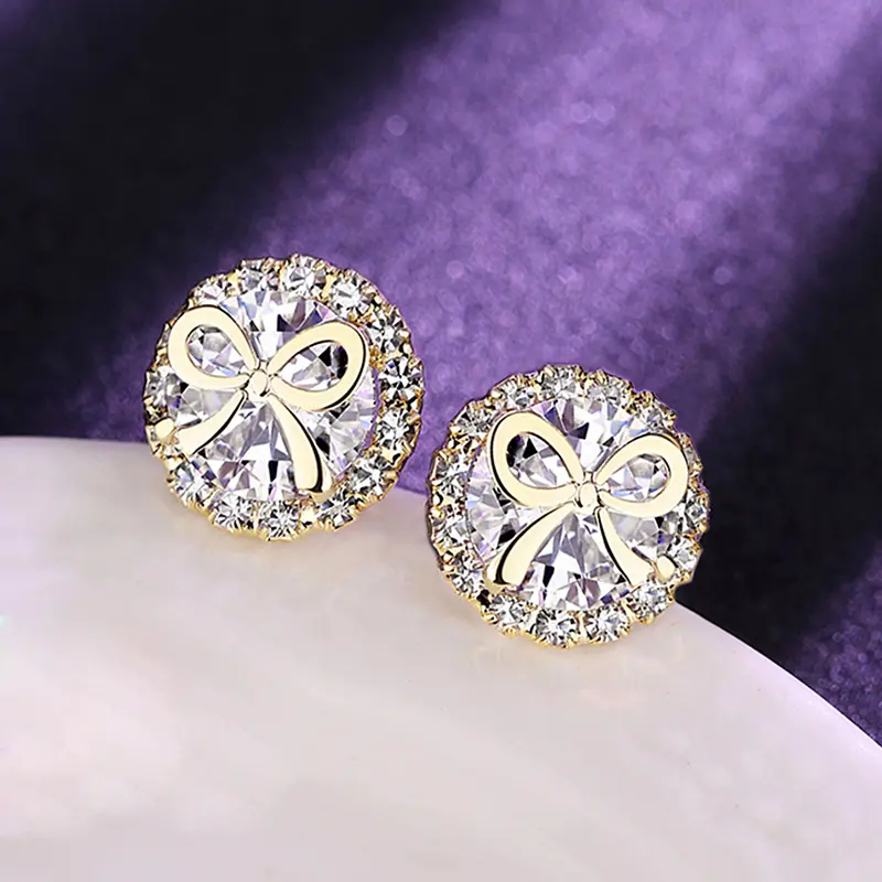 Huitan Bowknot Stud Earrings Gold Color Trendy Luxury Women Earrings Daily Wear Party Exquisite Accessories Statement Jewelry