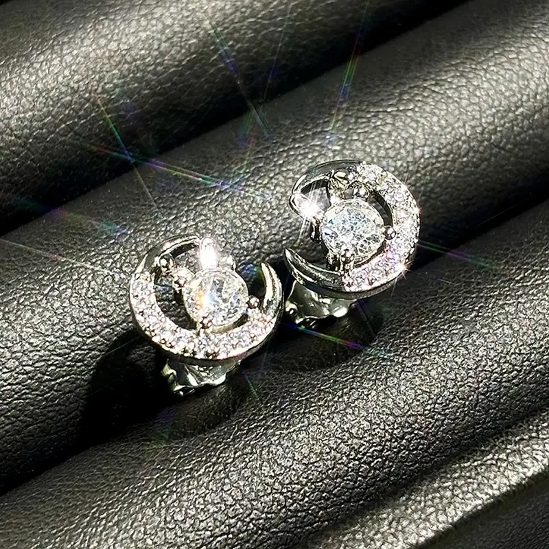 Huitan Chic Shiny Zirconia Stud Earrings Female Rabbit Moon Design Accessories Graceful Women Teen Girls Daily Wearable Jewelry