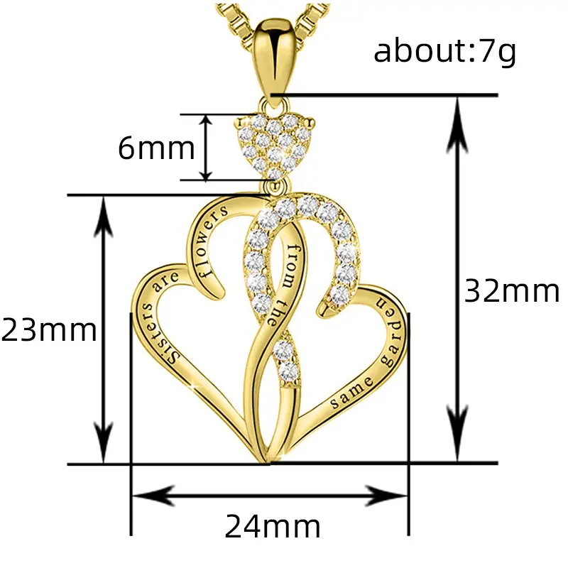Huitan Double Hearts Pendant Necklace for Sisters Friends Luxury Trendy Cubic Zirconia Gold Color Necklace Love Gift Jewelry
