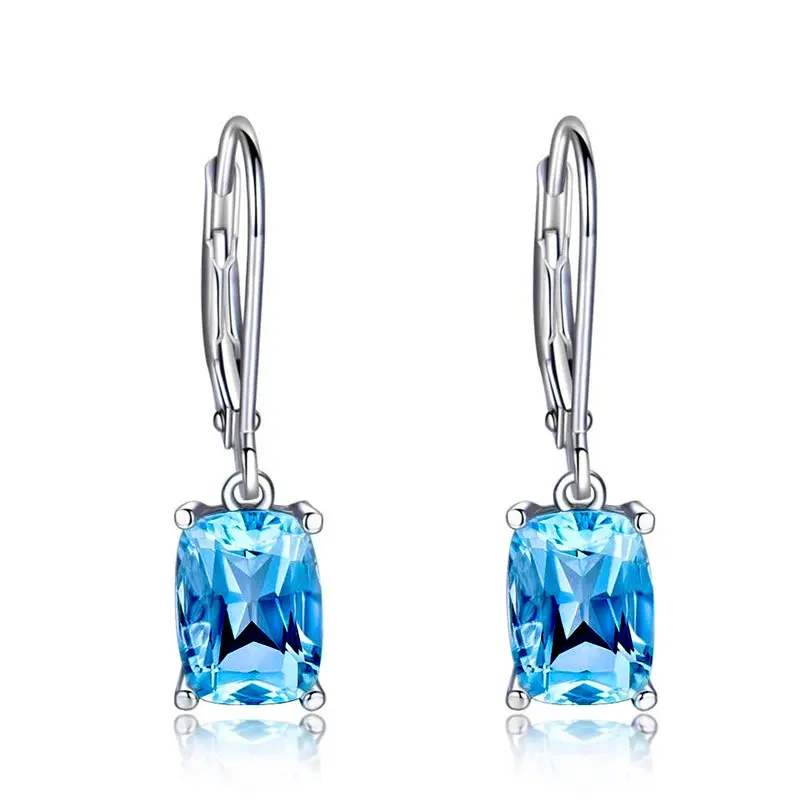 Huitan Luxury Solitaire Female Earrings Sky Blue Cubic Zirconia Simple and Elegant Women Accessories Silver Color Trendy Jewelry