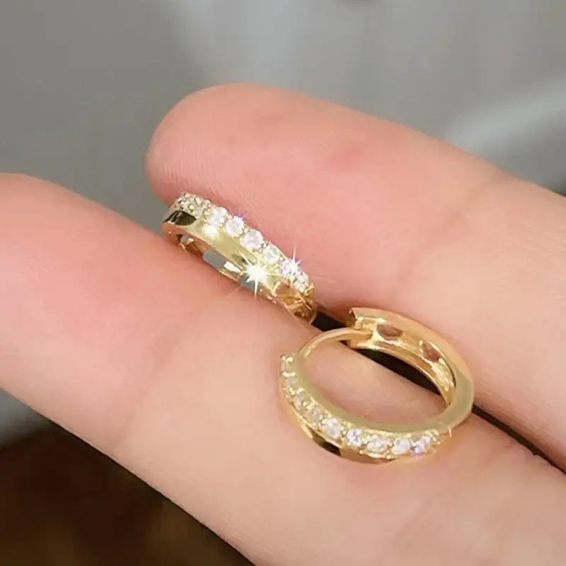 Huitan Fashion Cubic Zirconia Hoop Earrings for Female Gold Color/Rose Gold Color Accessories for Daily Life Versatile Jewelry