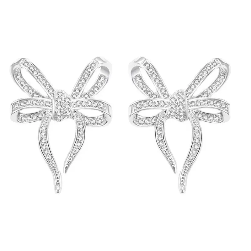 Huitan Big Bow Stud Earrings Modern Fashion Sparkling Earrings for Women Crystal Cubic Zircon Romantic Female Accessory Jewelry