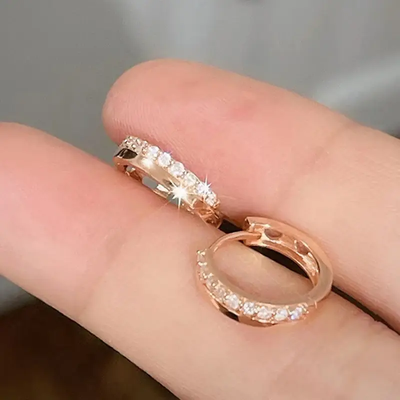 Huitan Fashion Cubic Zirconia Hoop Earrings for Female Gold Color/Rose Gold Color Accessories for Daily Life Versatile Jewelry