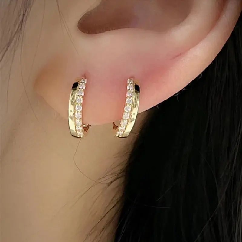 Huitan Fashion Cubic Zirconia Hoop Earrings for Female Gold Color/Rose Gold Color Accessories for Daily Life Versatile Jewelry